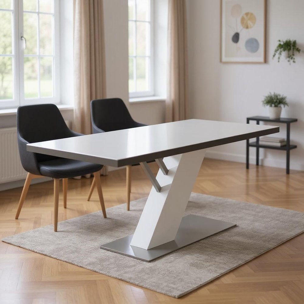 White and Silver Wood and Metal Pedestal Base Dining Table - 63-inch