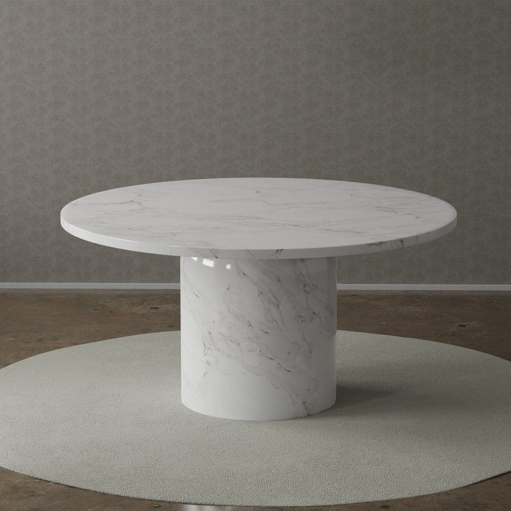 Gray and White Marble Pedestal Base Round Top Dining Table - 60-inch