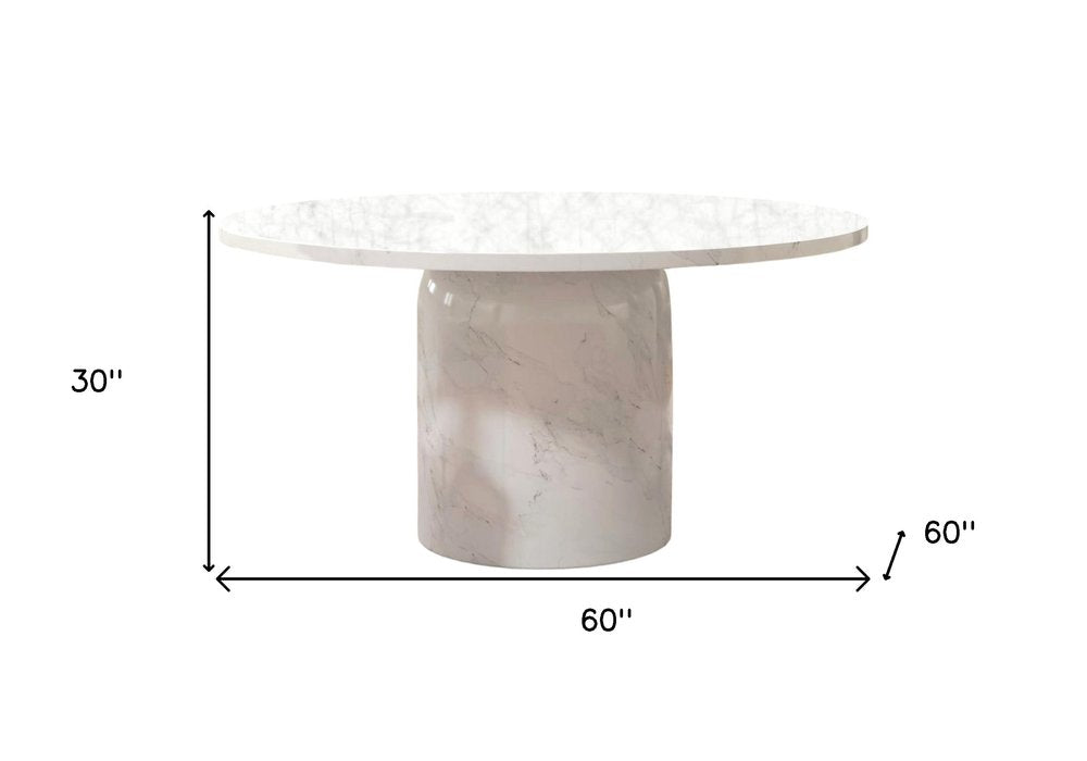 Gray and White Marble Pedestal Base Round Top Dining Table - 60-inch