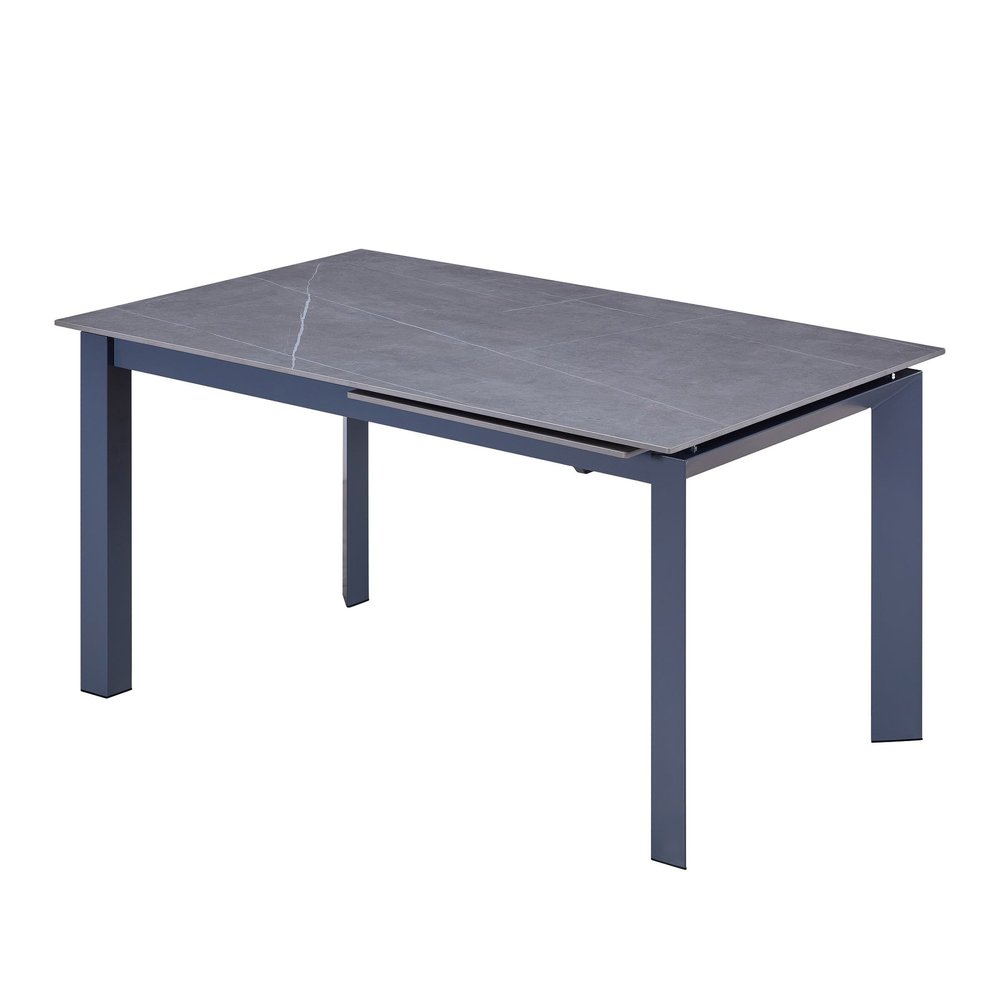 Gray Ceramic and Metal Self-Storing Leaf Extendable Dining Table - 55-inch
