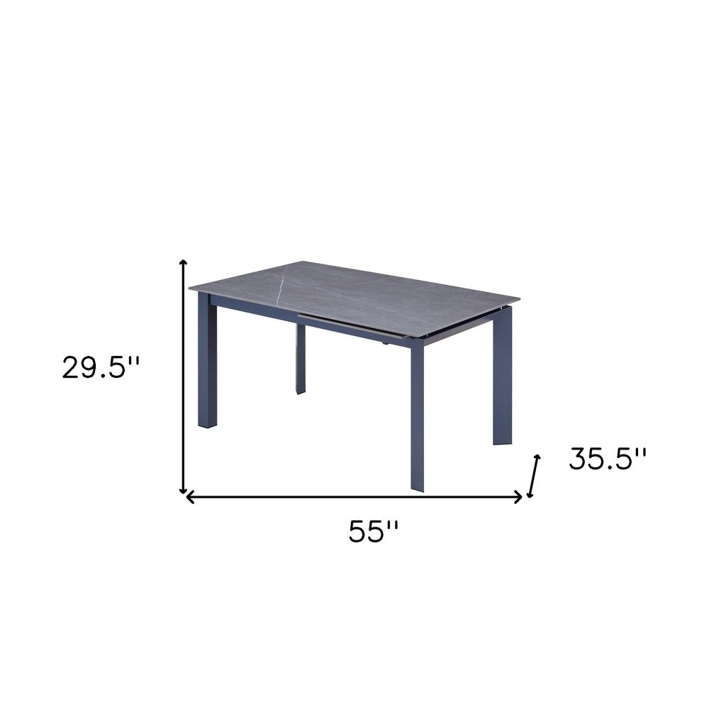 Gray Ceramic and Metal Self-Storing Leaf Extendable Dining Table - 55-inch