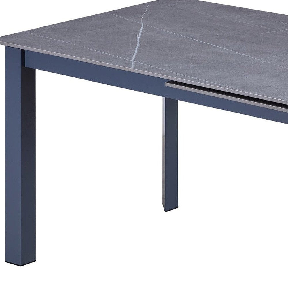 Gray Ceramic and Metal Self-Storing Leaf Extendable Dining Table - 55-inch