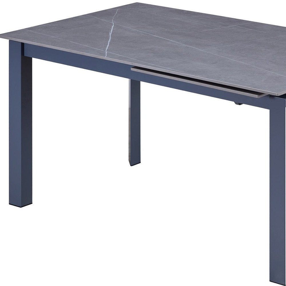 Gray Ceramic and Metal Self-Storing Leaf Extendable Dining Table - 55-inch