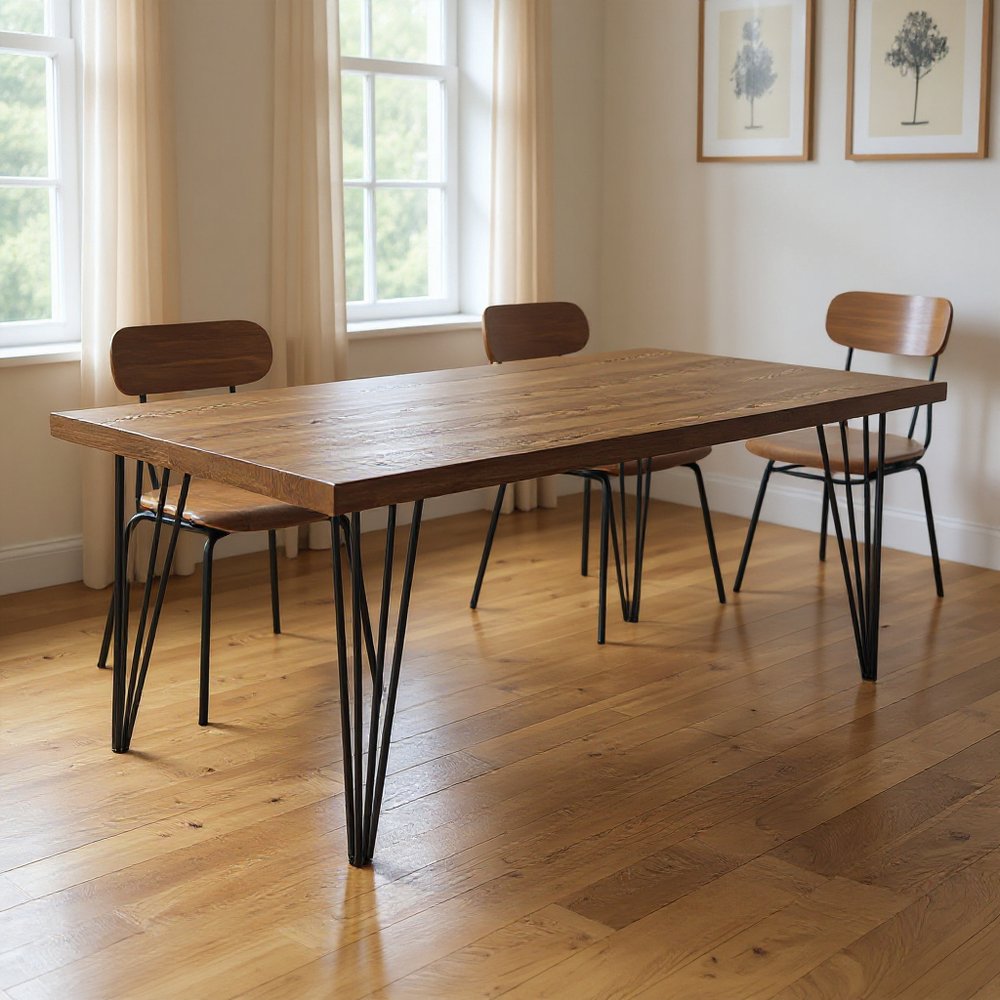 Brown and Black Wood and Metal Dining Table - 63-inch