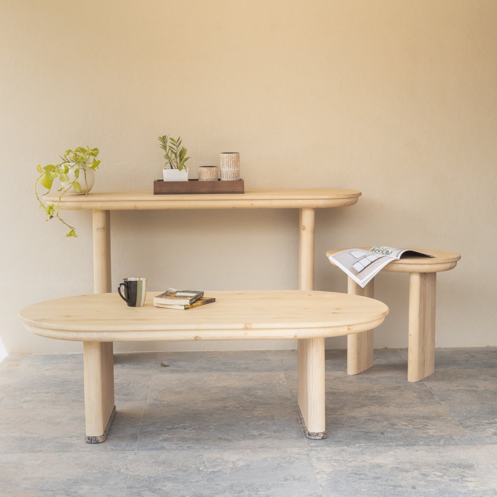 Natural Solid Wood Oval Sled End Table - 22-inch