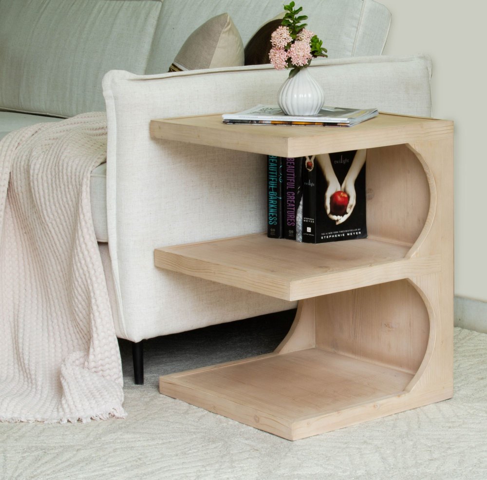 Natural Solid Wood End Table with Two Shelves - 24-inch
