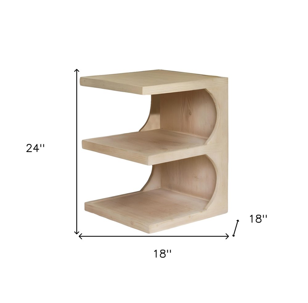 Natural Solid Wood End Table with Two Shelves - 24-inch