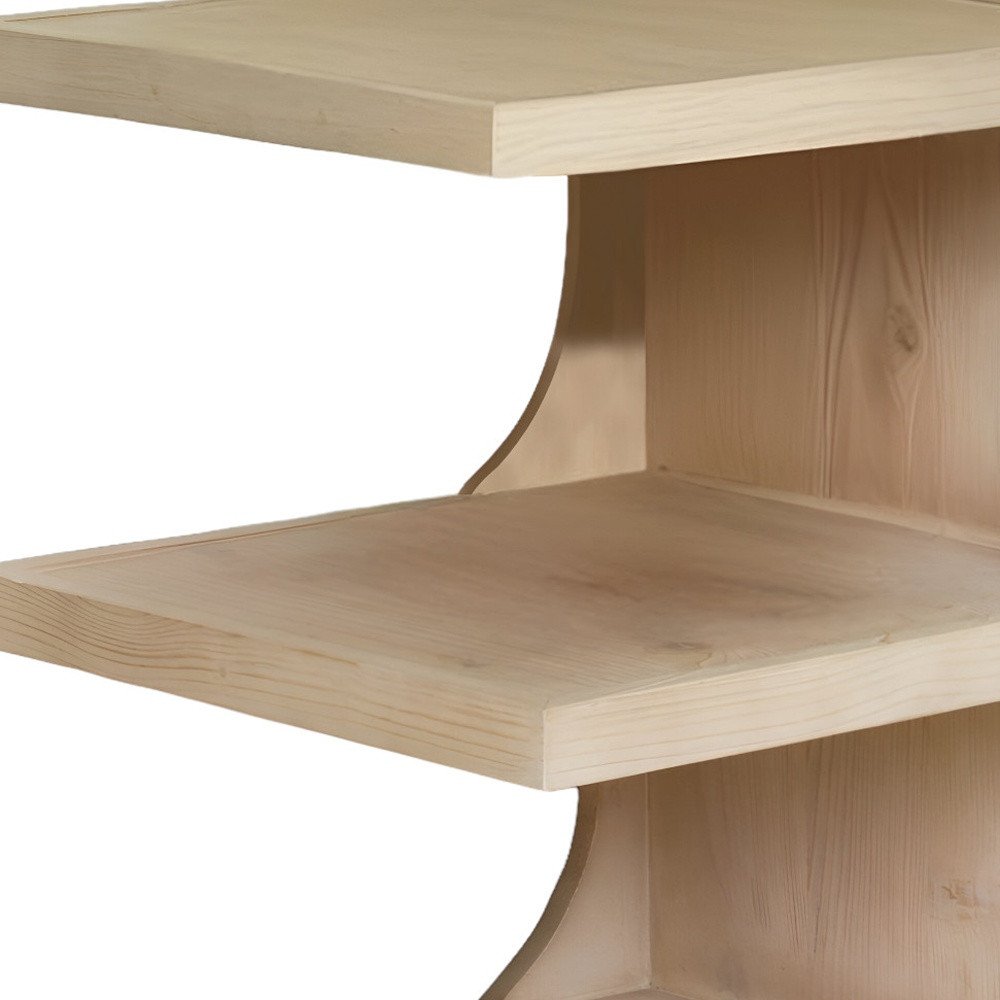 Natural Solid Wood End Table with Two Shelves - 24-inch