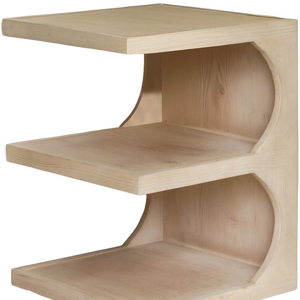 Natural Solid Wood End Table with Two Shelves - 24-inch