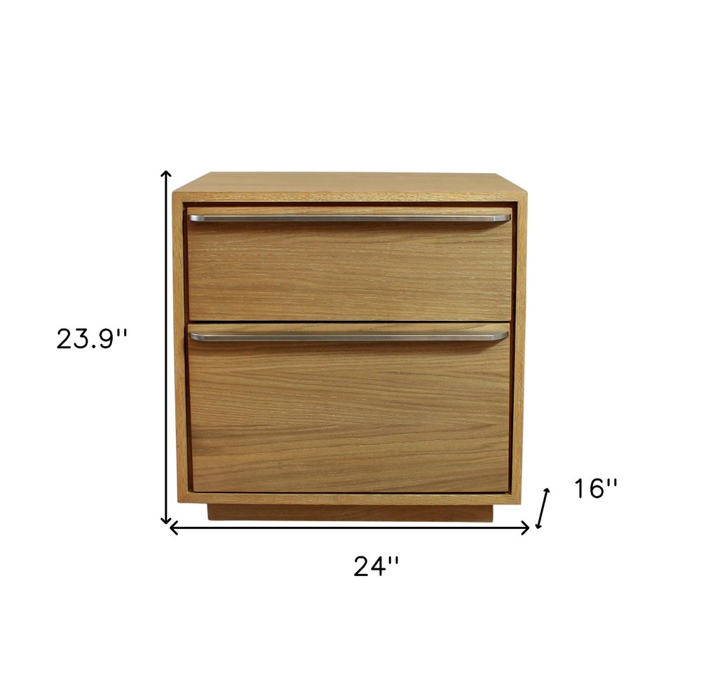 Natural Solid and Manufactured Wood Two Drawer Nightstand - 24-inch