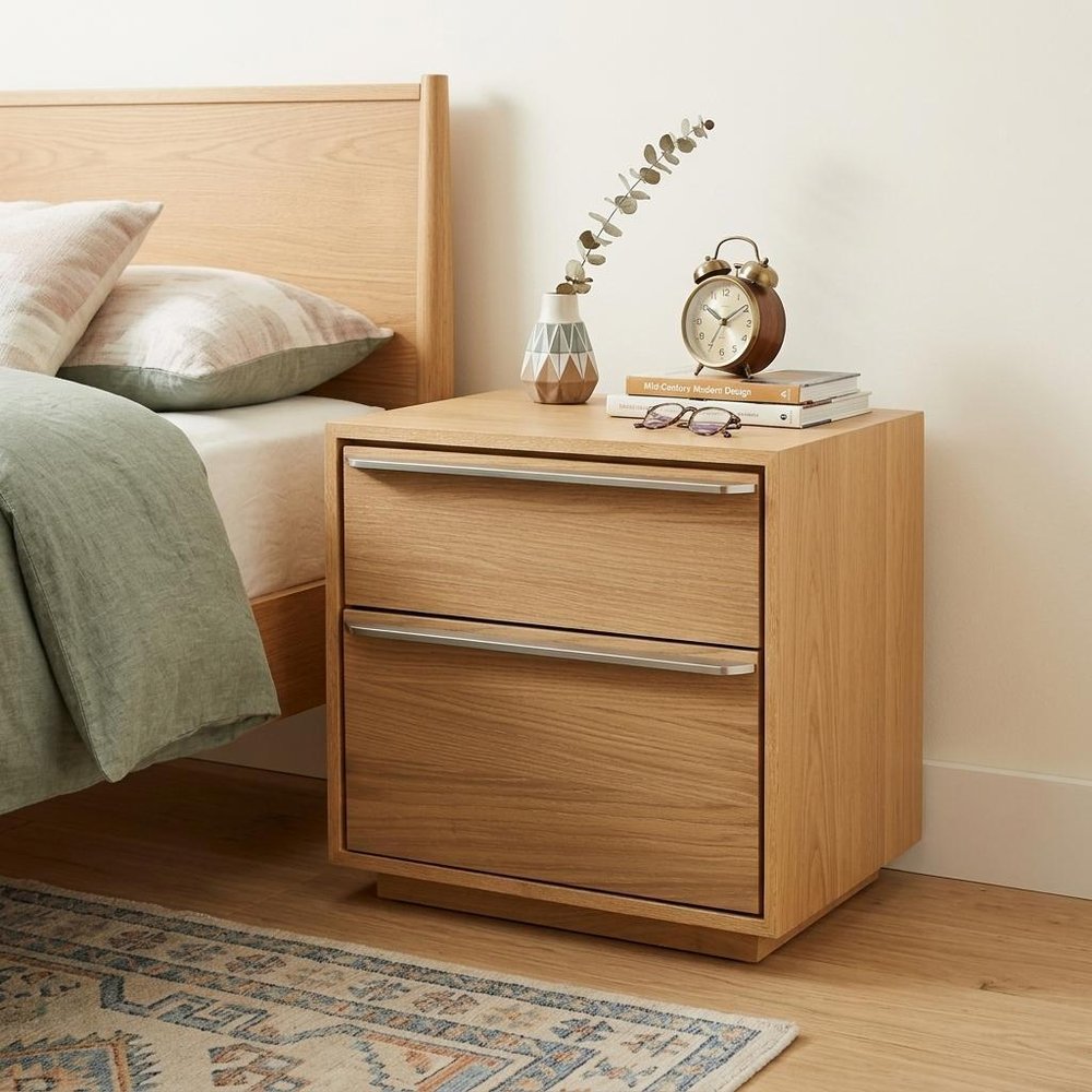 Natural Solid and Manufactured Wood Two Drawer Nightstand - 24-inch