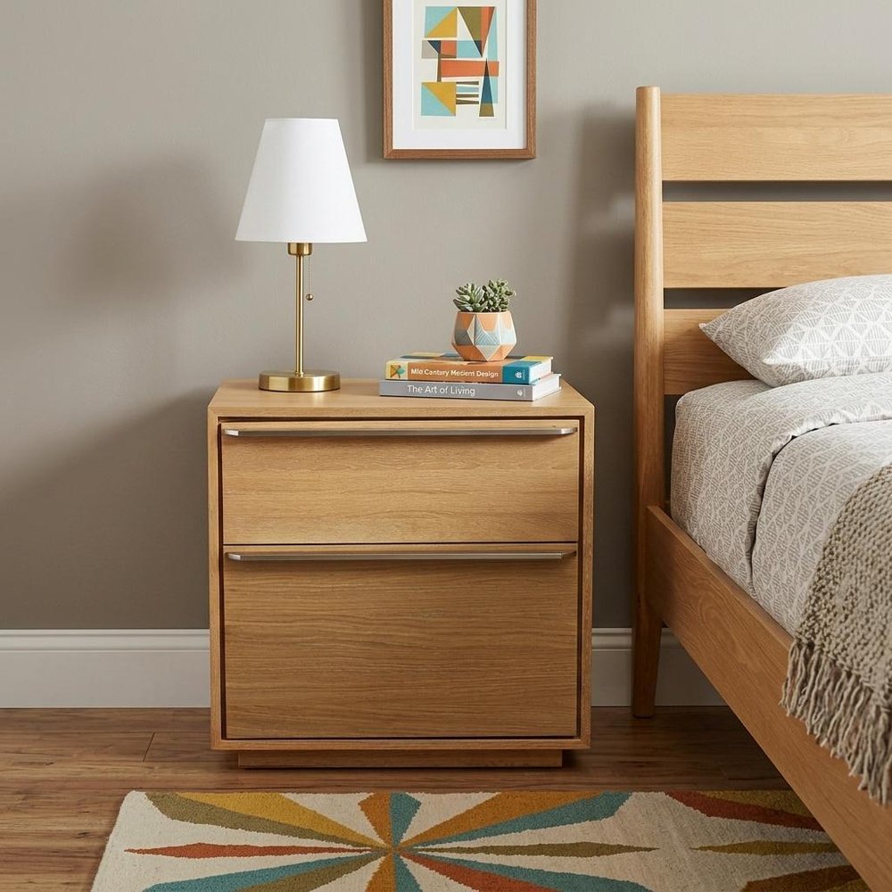 Natural Solid and Manufactured Wood Two Drawer Nightstand - 28-inch