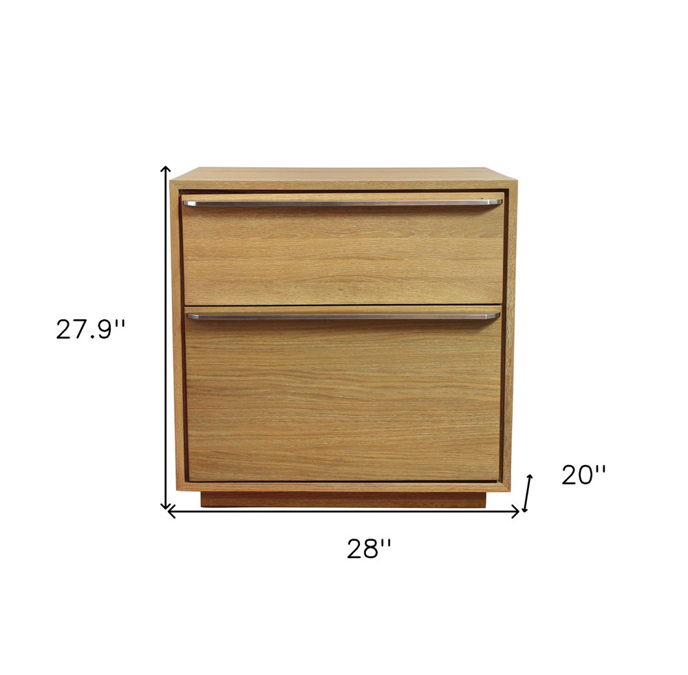 Natural Solid and Manufactured Wood Two Drawer Nightstand - 28-inch