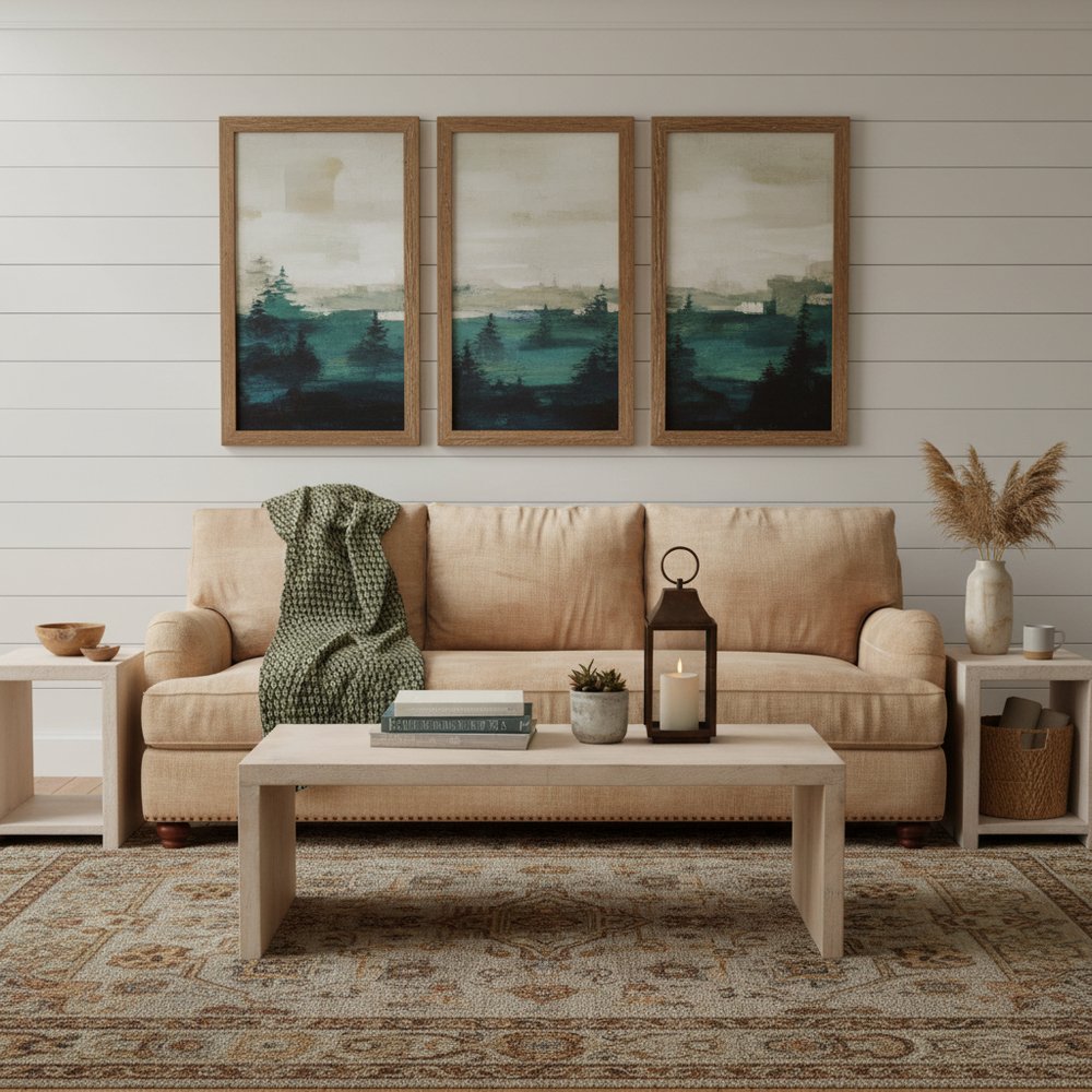 Three Piece Natural Solid Wood Distressed Sled Coffee and End Tables Set