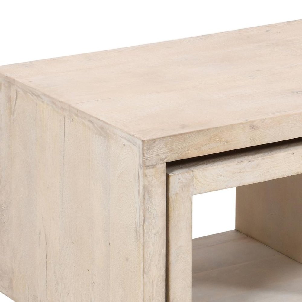 Three Piece Natural Solid Wood Distressed Sled Coffee and End Tables Set