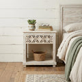 White Solid Wood Distressed Carved Geometric One Drawer Nightstand - 28-inch