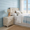 Natural and White Solid Wood Carved Scrollwork Two Drawer Nightstand - 24-inch