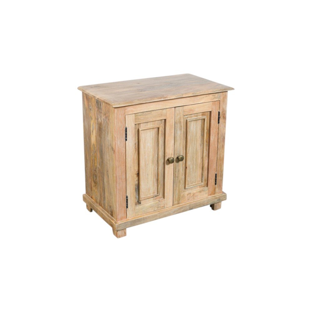 Distressed Natural Solid Wood Nightstand with Storage - 28-inch