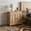 Distressed Natural Solid Wood Nightstand with Storage - 28-inch