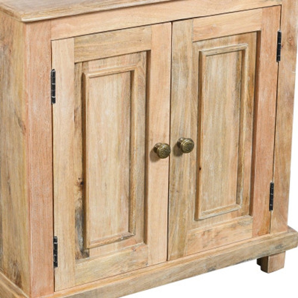 Distressed Natural Solid Wood Nightstand with Storage - 28-inch