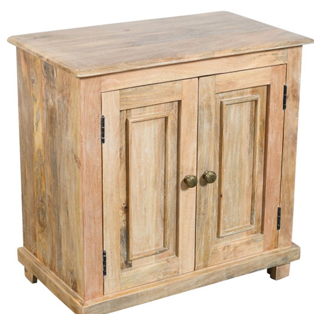 Distressed Natural Solid Wood Nightstand with Storage - 28-inch