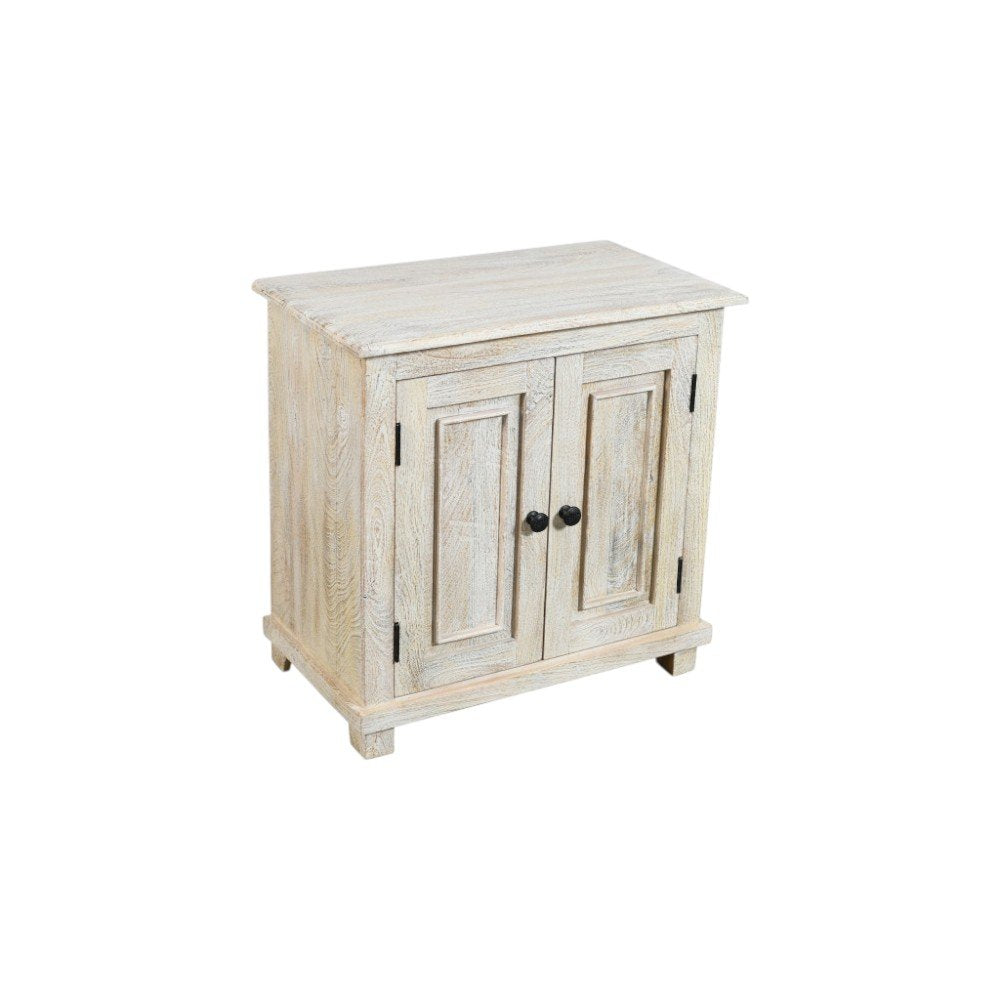 Distressed White Solid Wood Nightstand with Storage - 28-inch