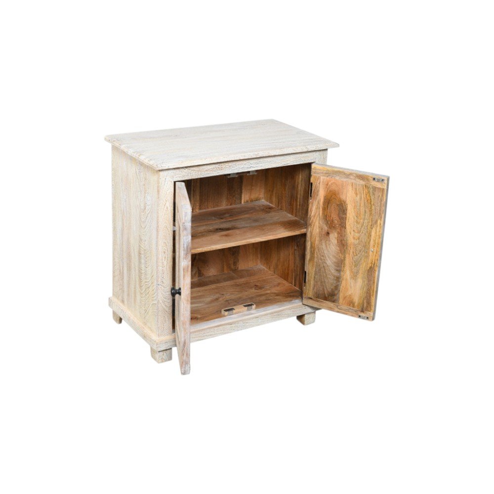 Distressed White Solid Wood Nightstand with Storage - 28-inch