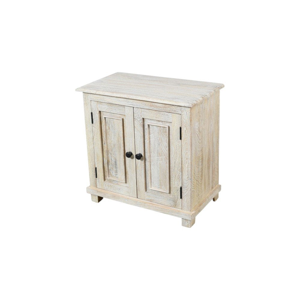 Distressed White Solid Wood Nightstand with Storage - 28-inch