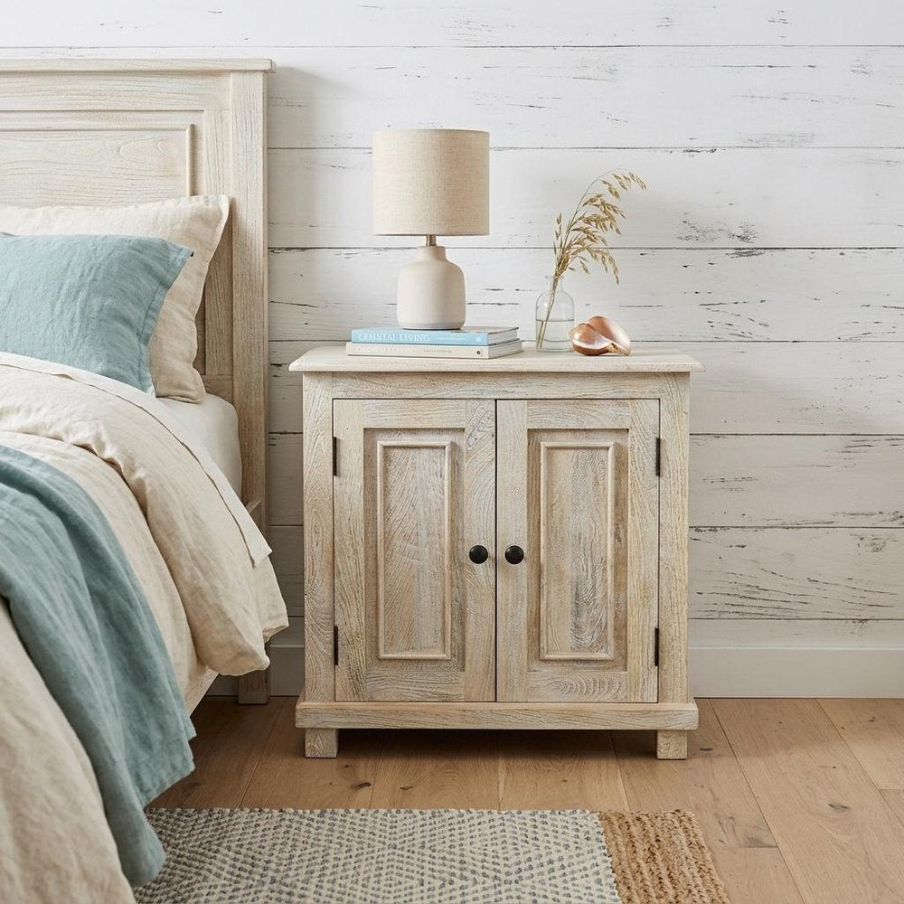 Distressed White Solid Wood Nightstand with Storage - 28-inch