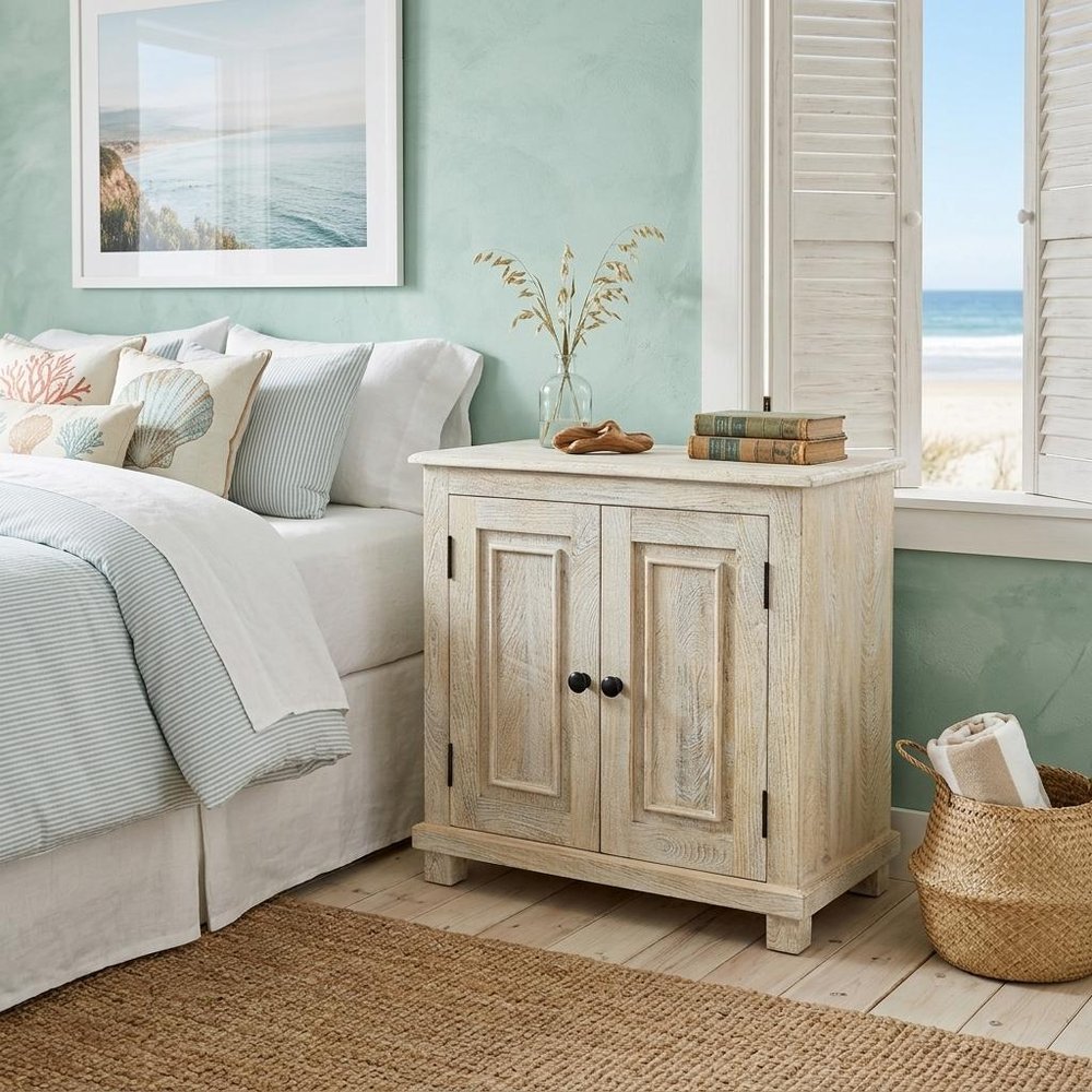 Distressed White Solid Wood Nightstand with Storage - 28-inch