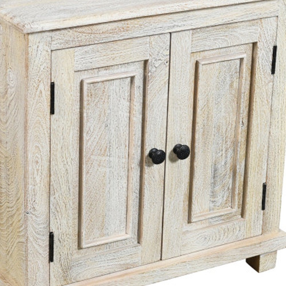 Distressed White Solid Wood Nightstand with Storage - 28-inch