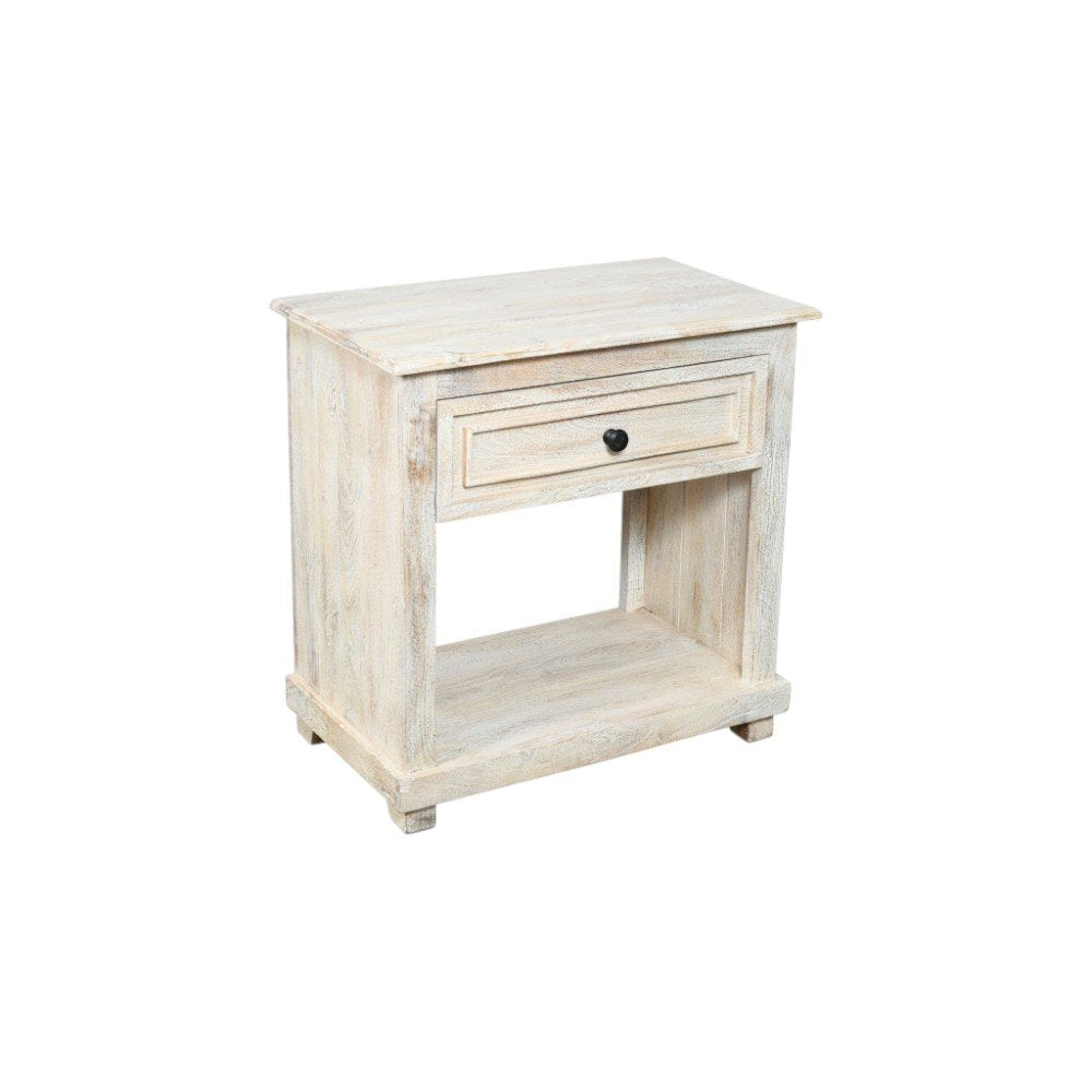 White Solid Wood Distressed One Drawer Nightstand - 28-inch