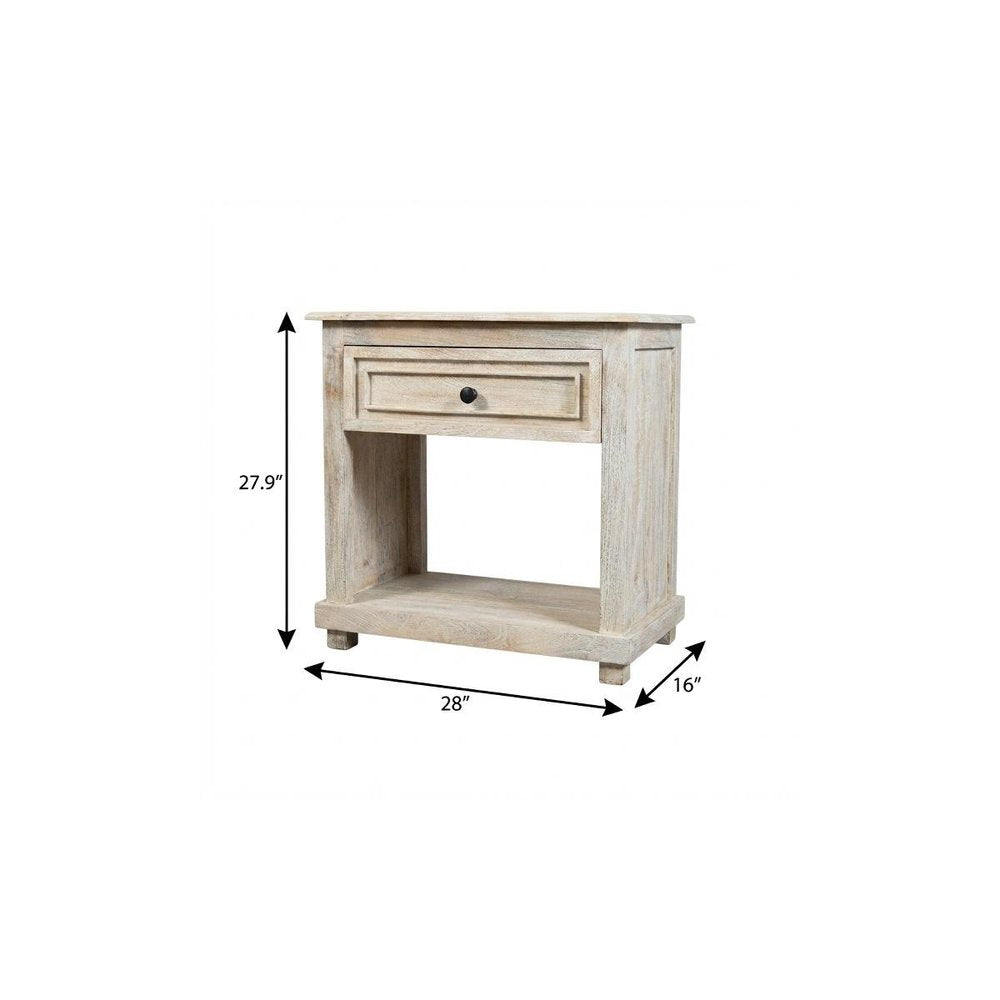 White Solid Wood Distressed One Drawer Nightstand - 28-inch
