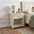White Solid Wood Distressed One Drawer Nightstand - 28-inch