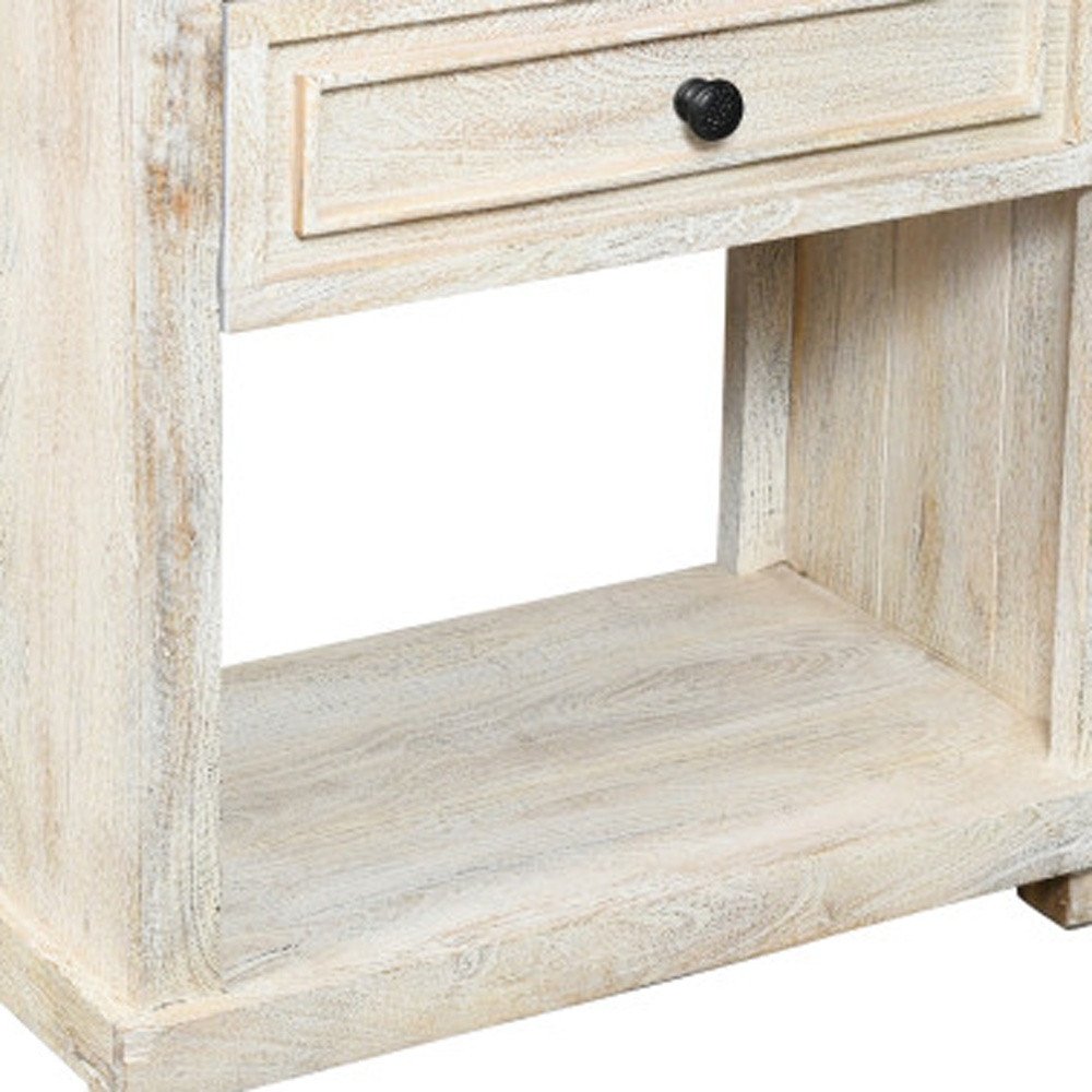 White Solid Wood Distressed One Drawer Nightstand - 28-inch