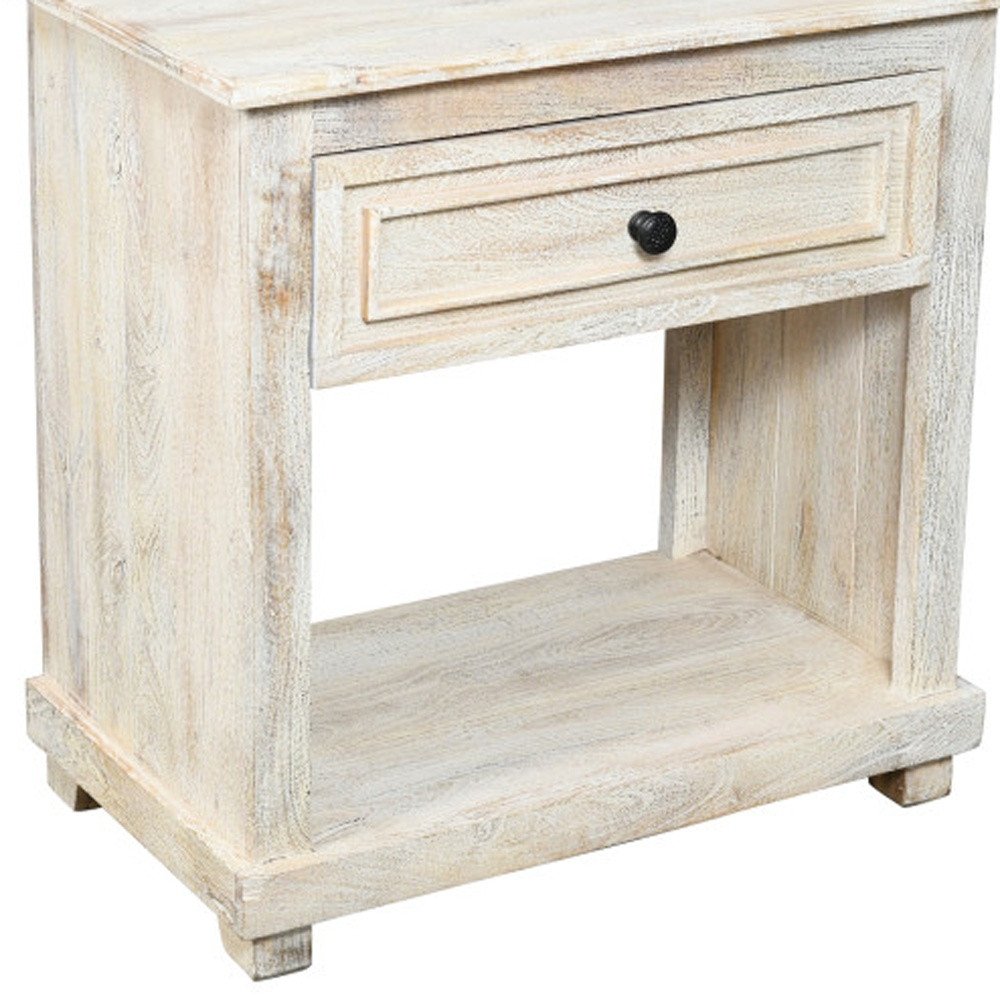 White Solid Wood Distressed One Drawer Nightstand - 28-inch
