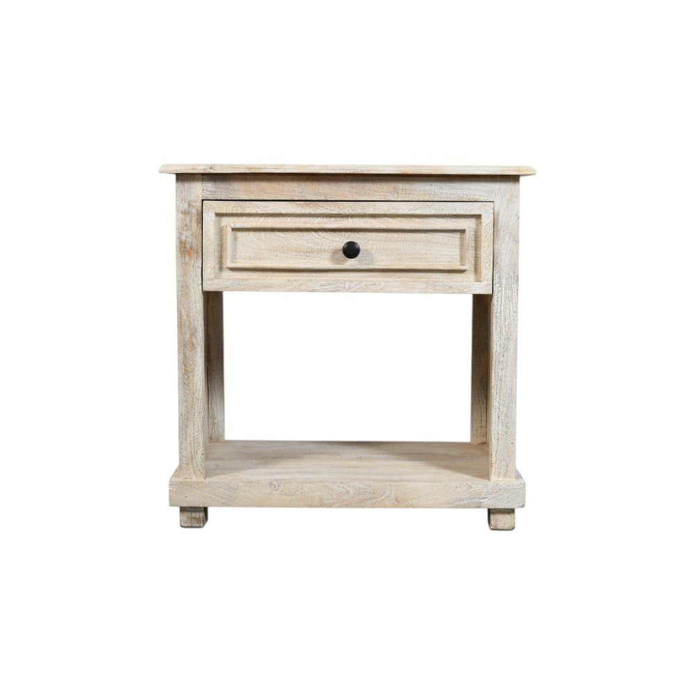 White Solid Wood Distressed One Drawer Nightstand - 28-inch