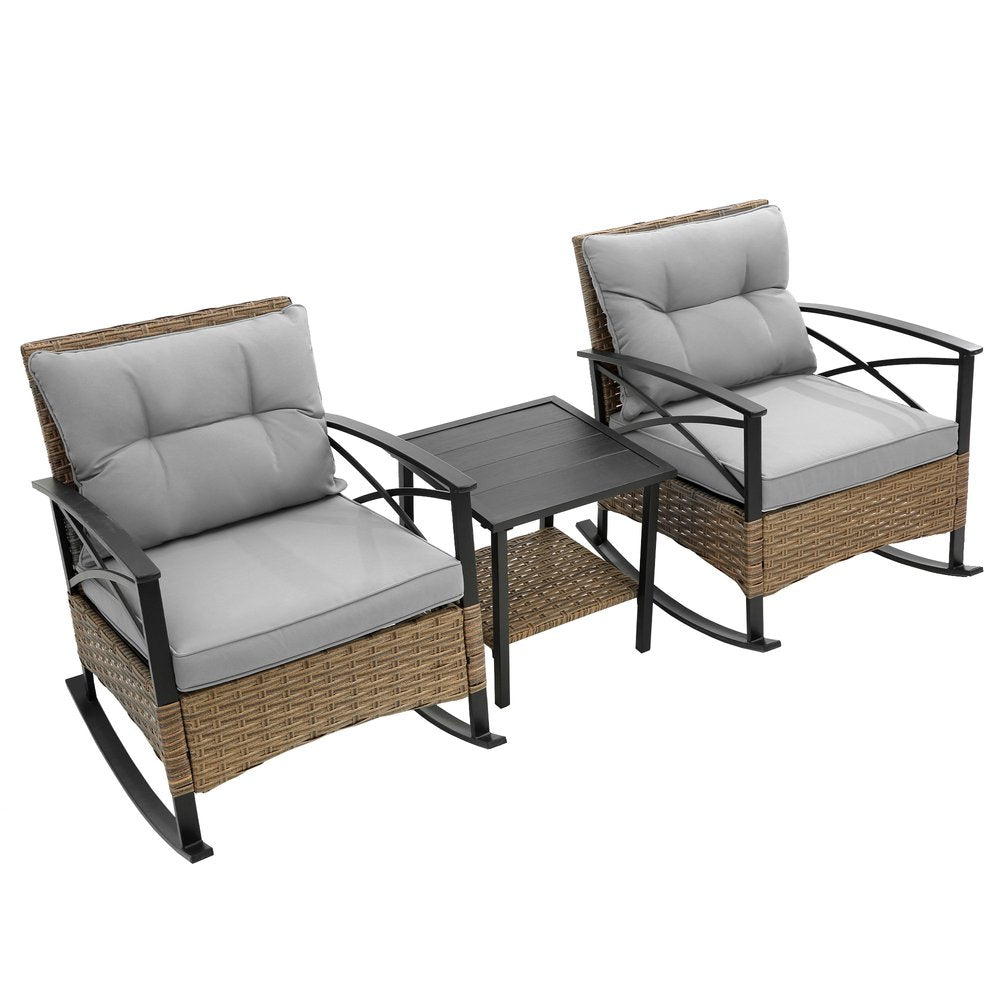 Three Piece Black Natural and Gray Rattan Two Person Seating Group with Table