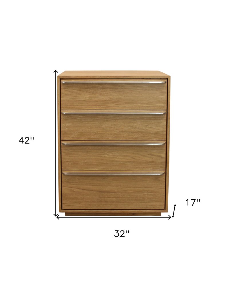 Natural Solid Wood Four Drawer Dresser - 32-inch