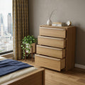 Natural Solid Wood Four Drawer Dresser - 32-inch