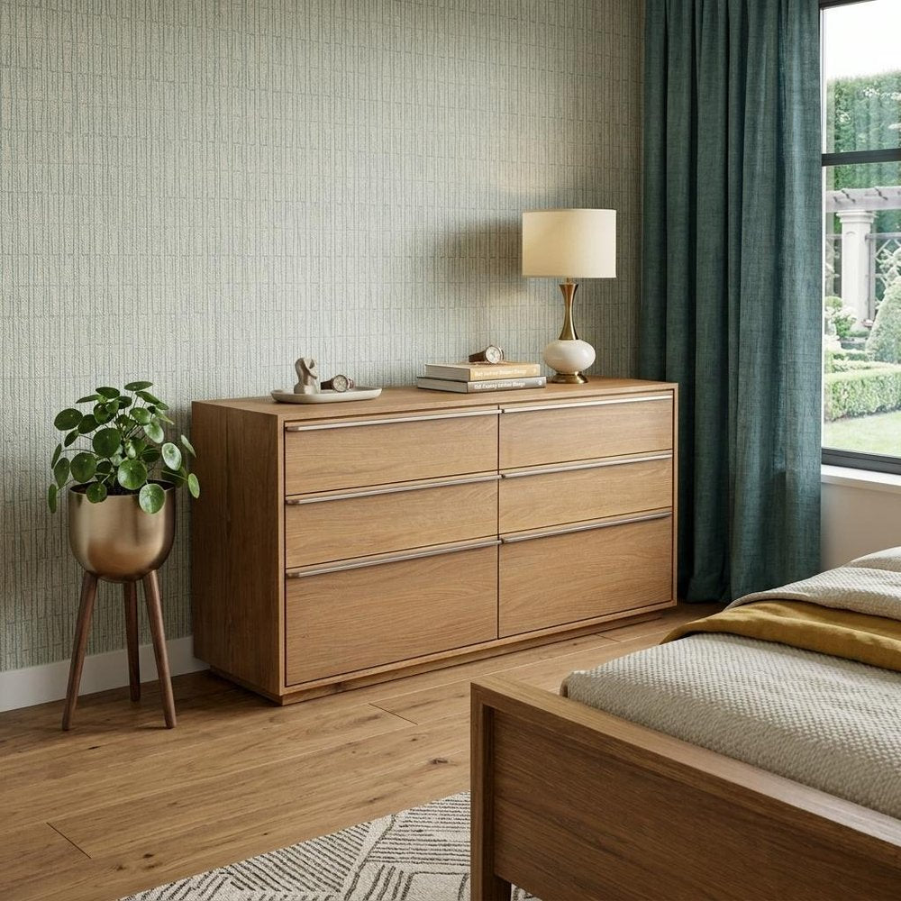 Brown Solid Wood Six Drawer Double Dresser - 72-inch