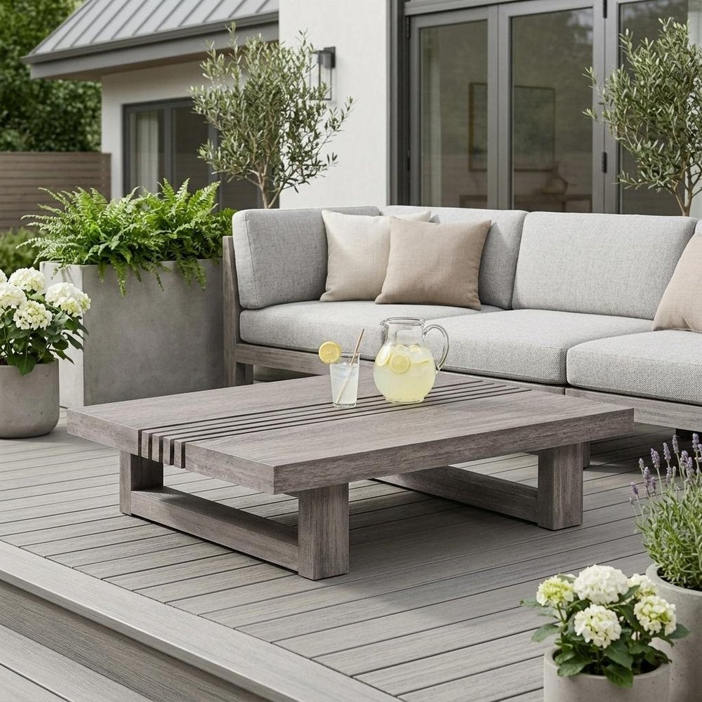Gray Solid Wood Outdoor Coffee Table - 33-inch