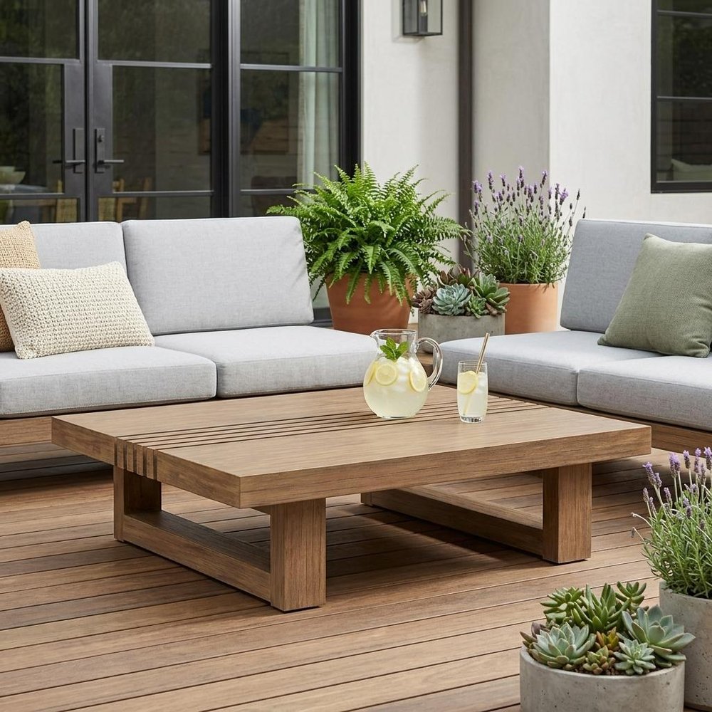 Natural Solid Wood Outdoor Coffee Table - 33-inch