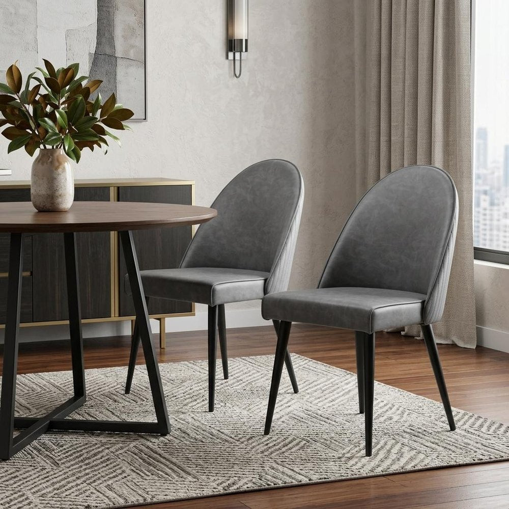 Set of Two Gray and Black Faux Leather Dining Side Chairs