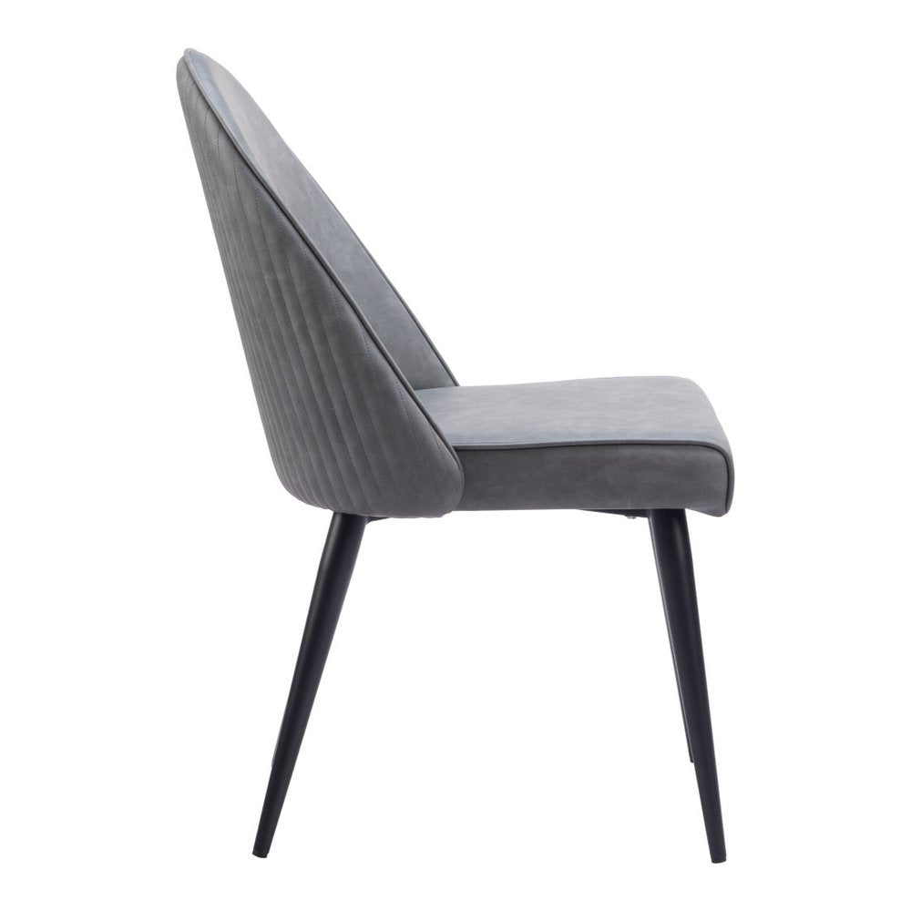 Set of Two Gray and Black Faux Leather Dining Side Chairs