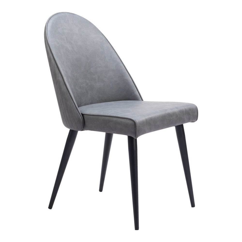 Set of Two Gray and Black Faux Leather Dining Side Chairs