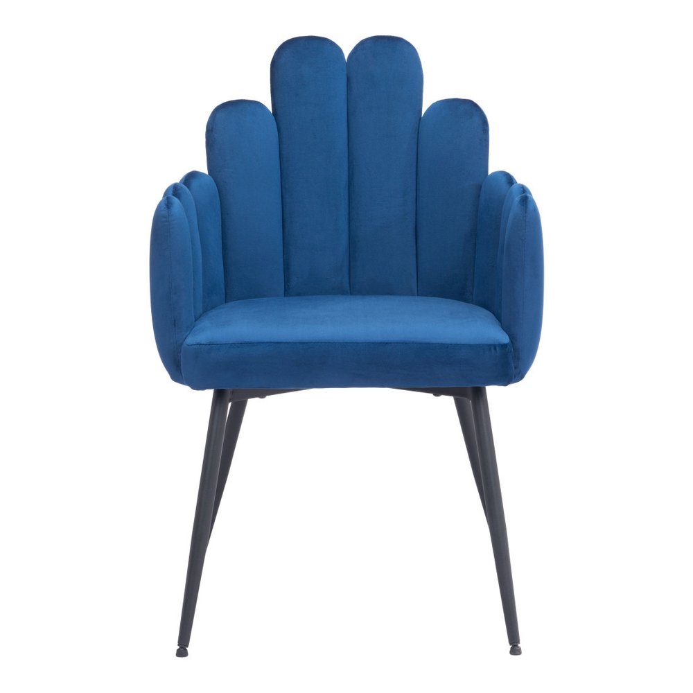 Set of Two Navy Blue and Black Velvet Slat Back Dining Arm Chairs
