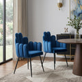 Set of Two Navy Blue and Black Velvet Slat Back Dining Arm Chairs