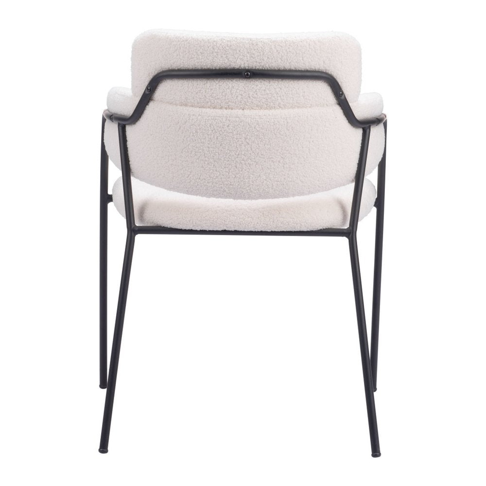 Set of Two Cream and Black Faux Fur Dining Arm Chairs