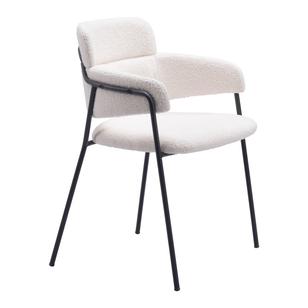 Set of Two Cream and Black Faux Fur Dining Arm Chairs